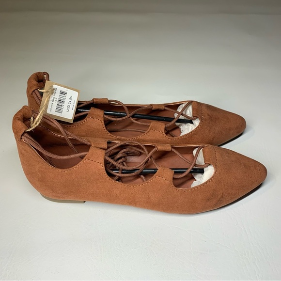 American Eagle Suede Pointed Toe Lace Up Ballet Flats Size 8 NWT Rose - Picture 2 of 14